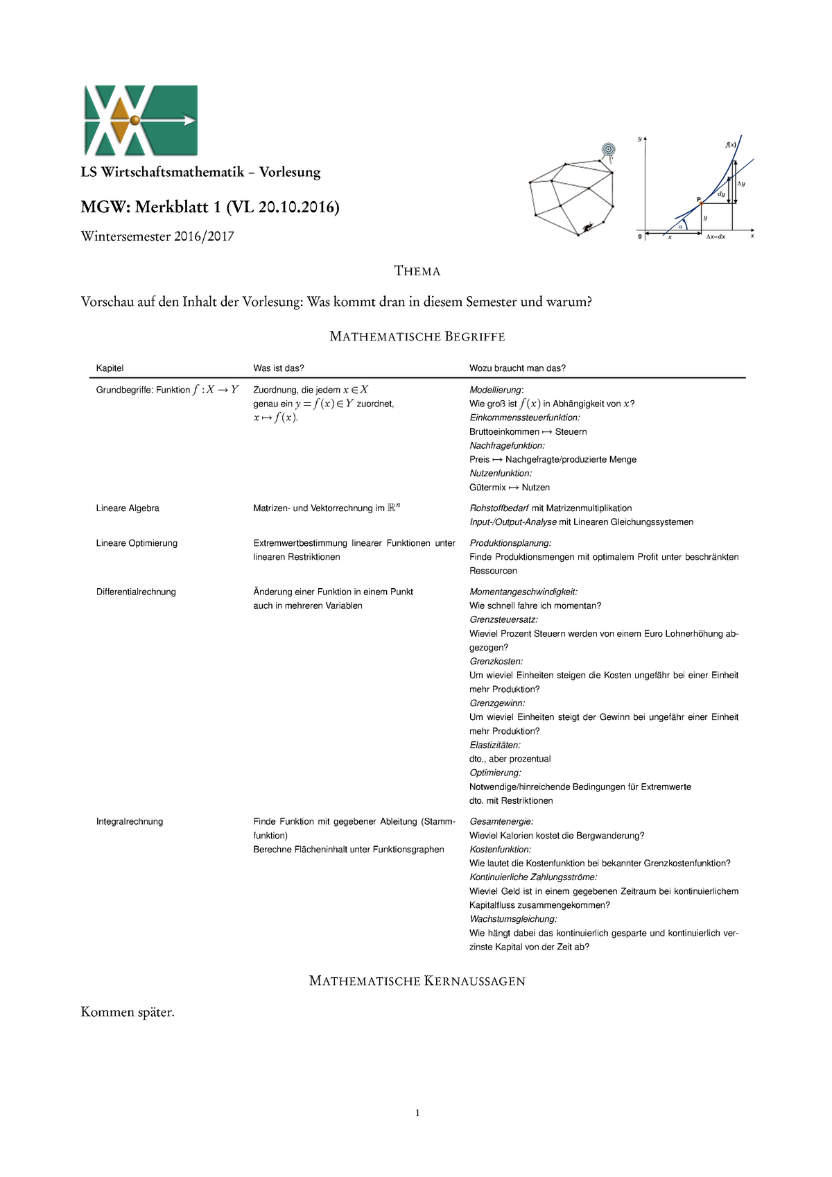 Merkblatt 1-27 WS 16/17 - LS Wirtschaftsmathematik Vorlesung MGW ...