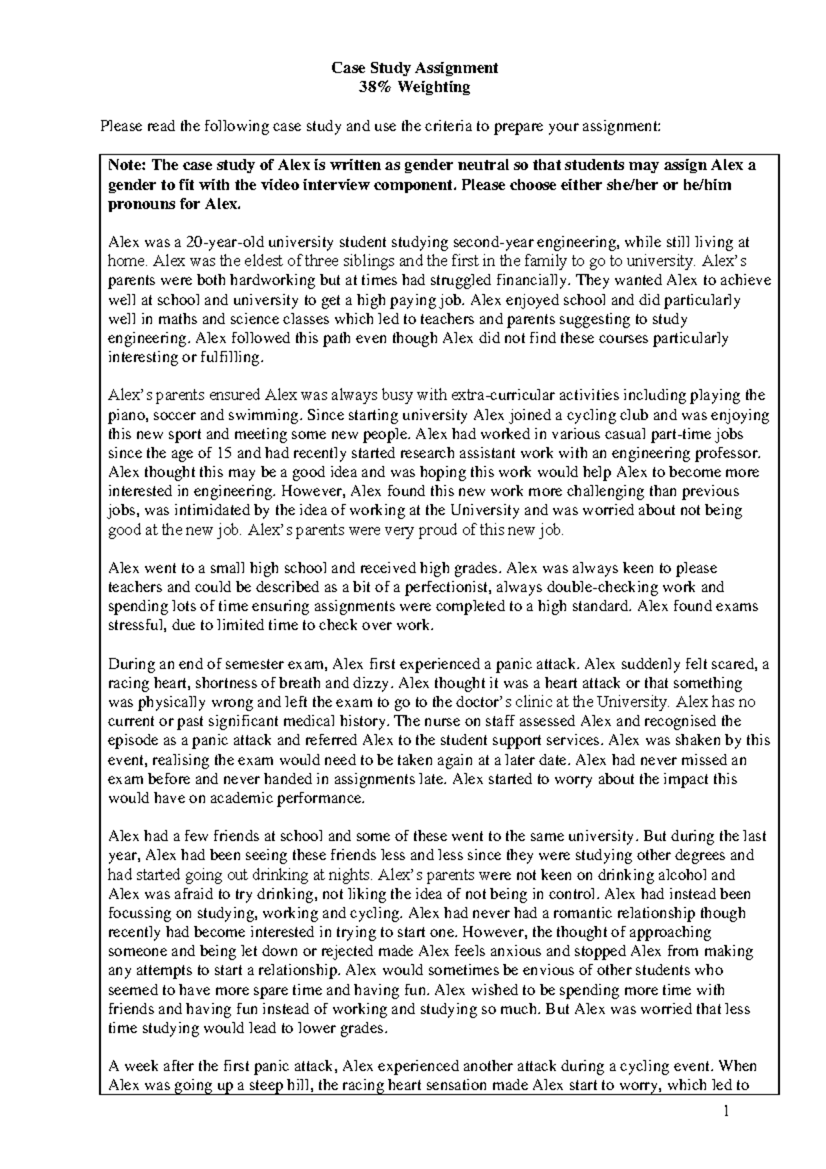 PSYC3082 Case Study Assignment Information Sheet-3 - Case Study ...