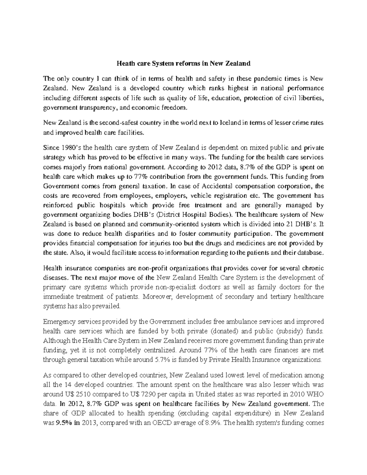 Heath care System reforms in New Zealand - New Zealand is a developed ...