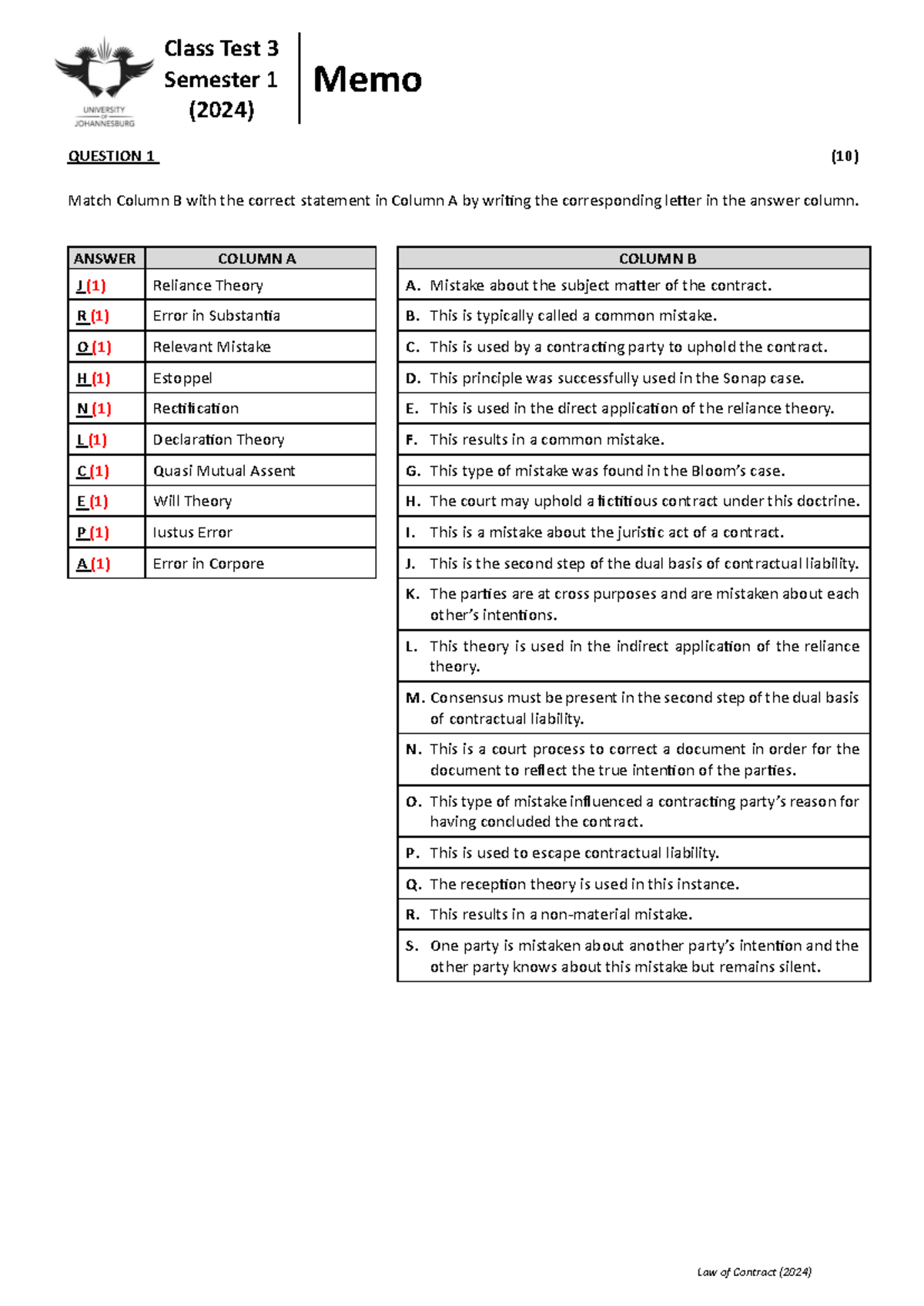 Class Test 3 (Memo) - Class Test 3 Semester 1 (2024) Memo Law of ...