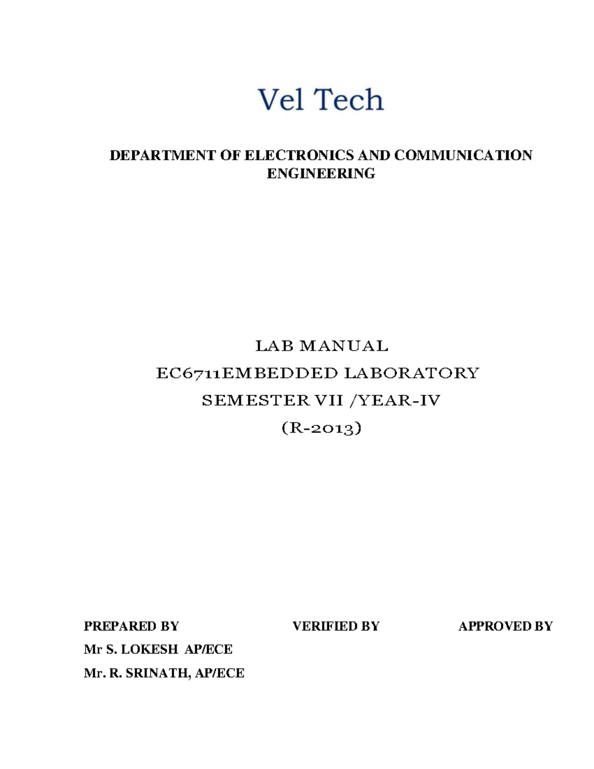 Ec6711 Embedded Lab Manual - DEPARTMENT OF ELECTRONICS AND ...