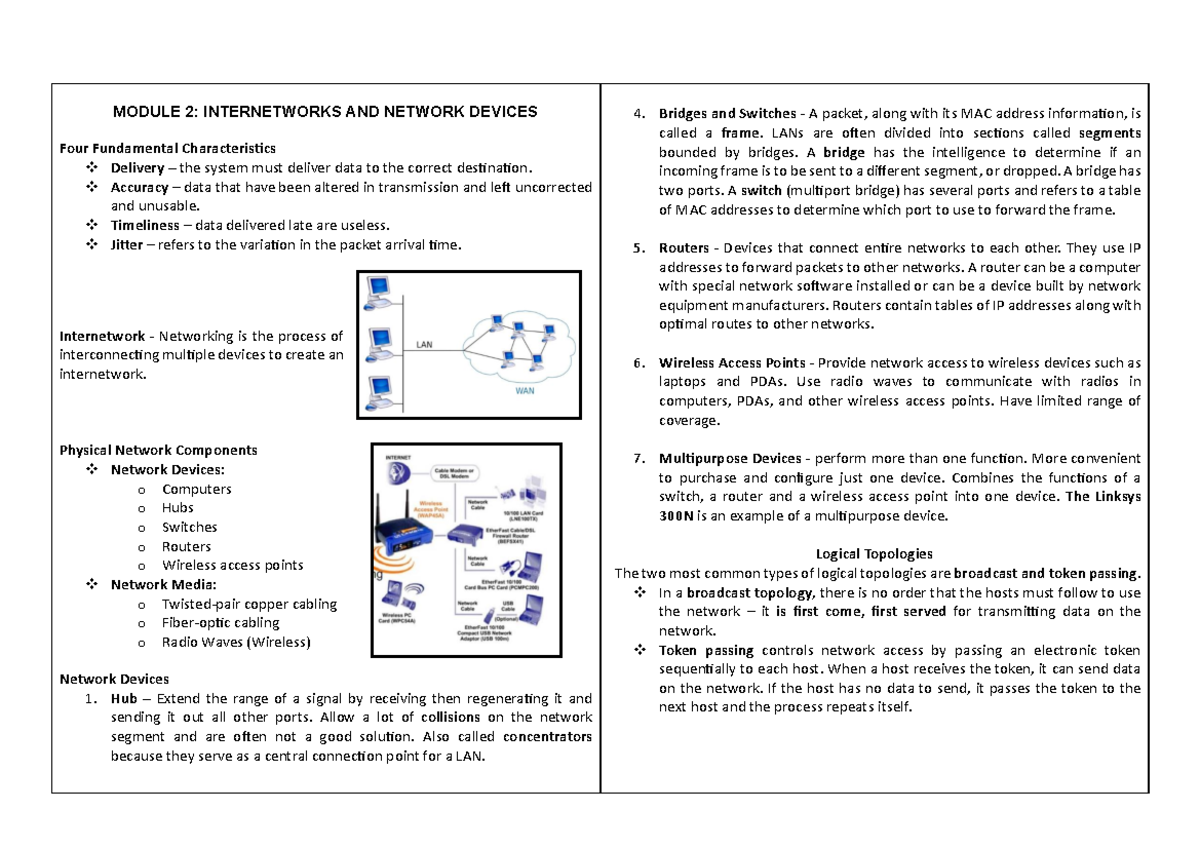 Module 2 Comms 3 - MODULE 2: INTERNETWORKS AND NETWORK DEVICES Four ...