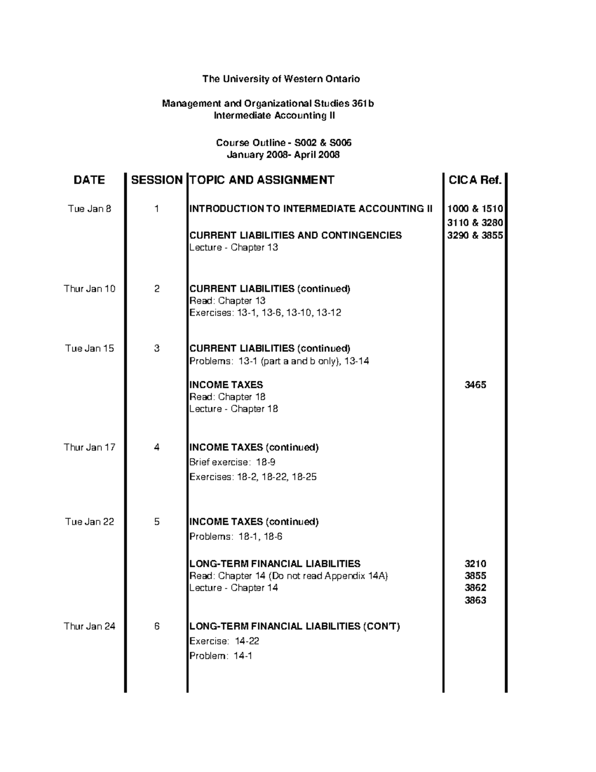 Intermediate Accounting II Course Outline - The University of Western ...