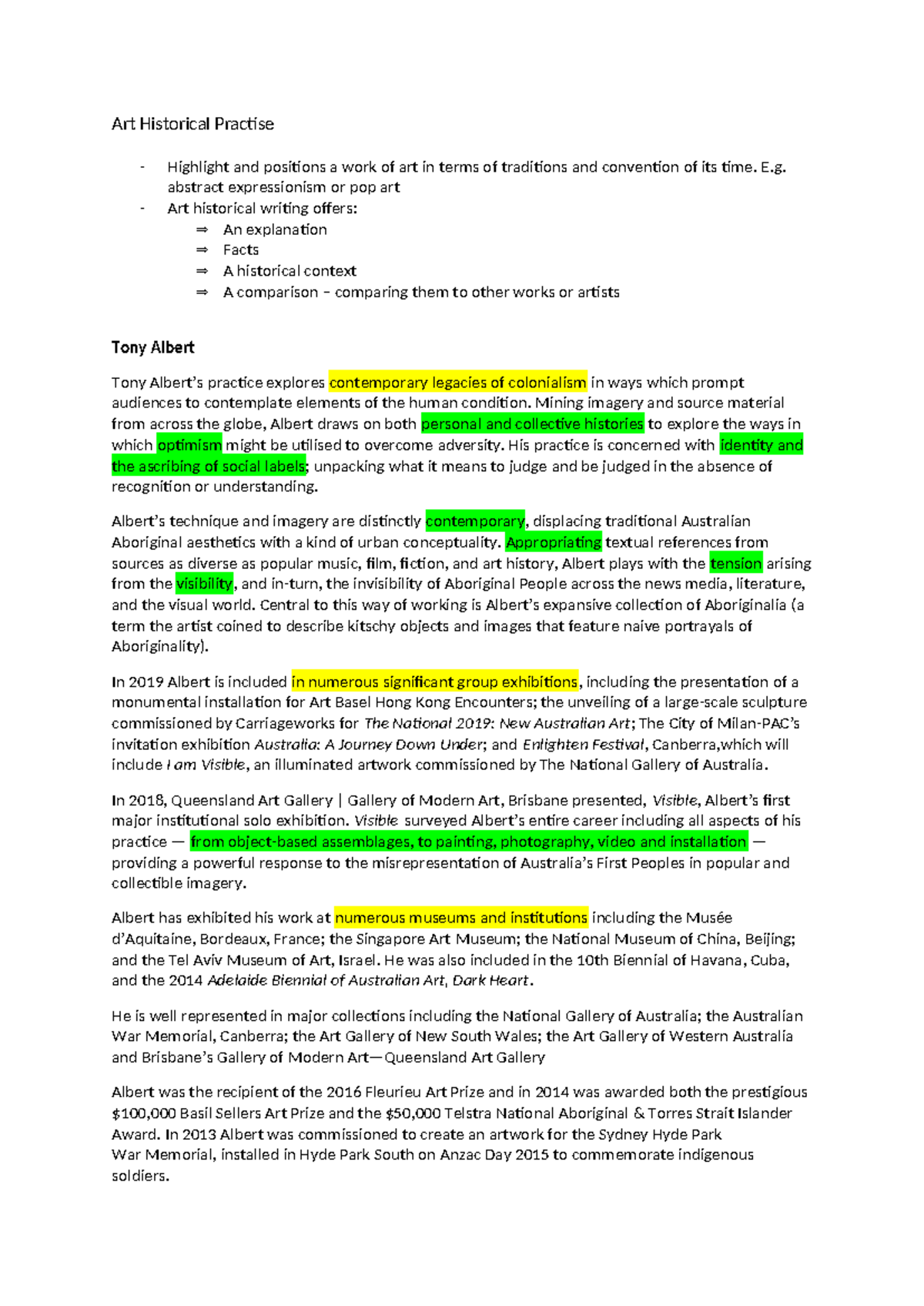 Art Historical Practise Art Historical Practise Highlight and