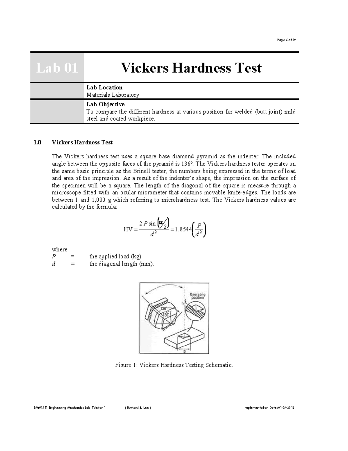 Lab 1 BMM1511 Vickers Hardness Test - Page 5 of 39 BMM1511 Engineering