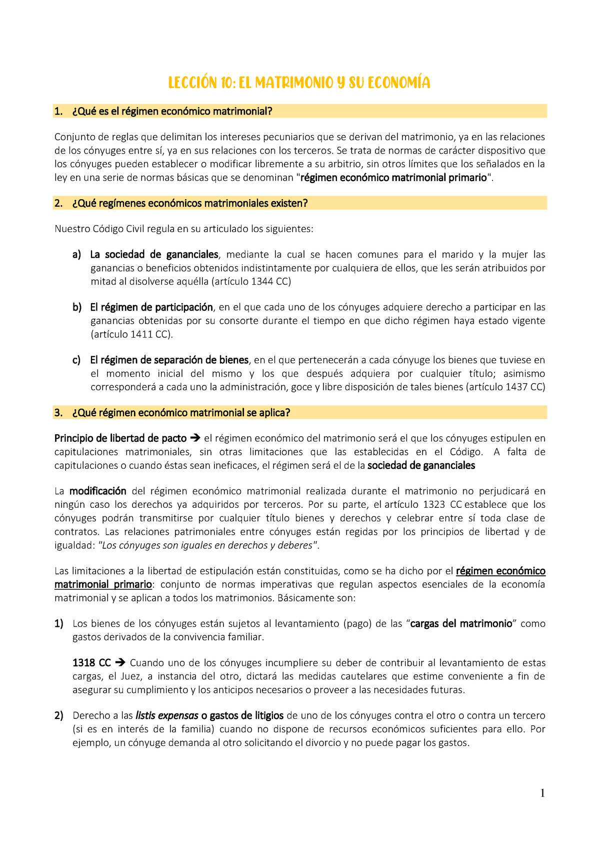 Tema 2 Derecho De Familia - LECCI”N 10: EL MATRIMONIO Y SU ECONOMÕA ...