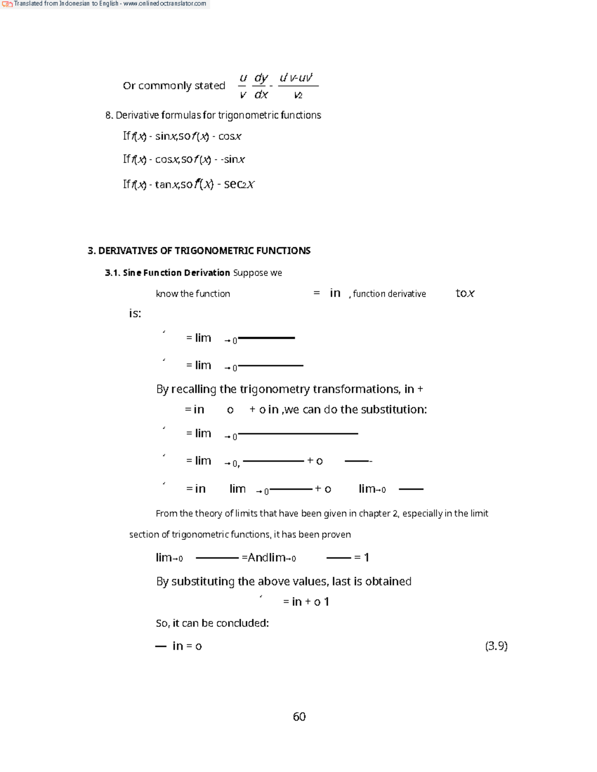 Derivatives OF Trigonometric Functions - u v dy dx u' v-uv' v 2 Or ...