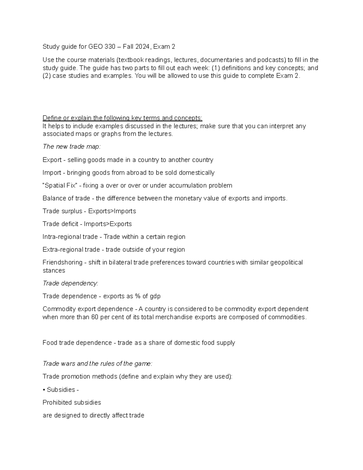 Midterm 2 - Study guide for GEO 330 – Fall 2024, Exam 2 Use the course ...