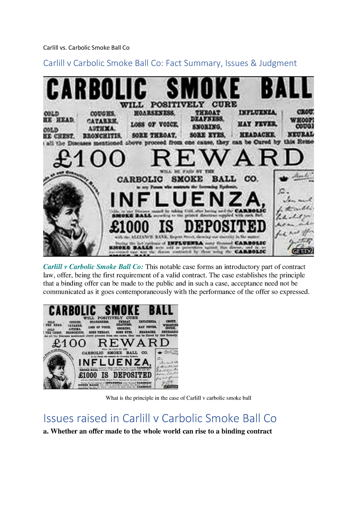 Carlill Vs - Carbolic Smoke Ball Co Carlill V Carbolic Smoke Ball Co ...