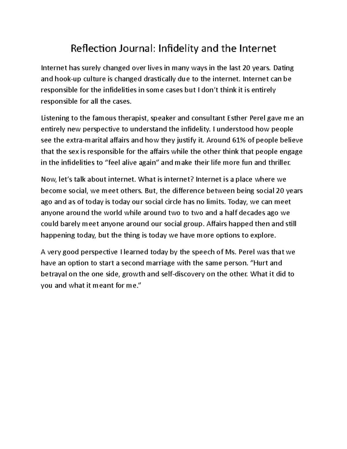 Reflection Journal Infidelity and the Internet - Dating and hook-up ...
