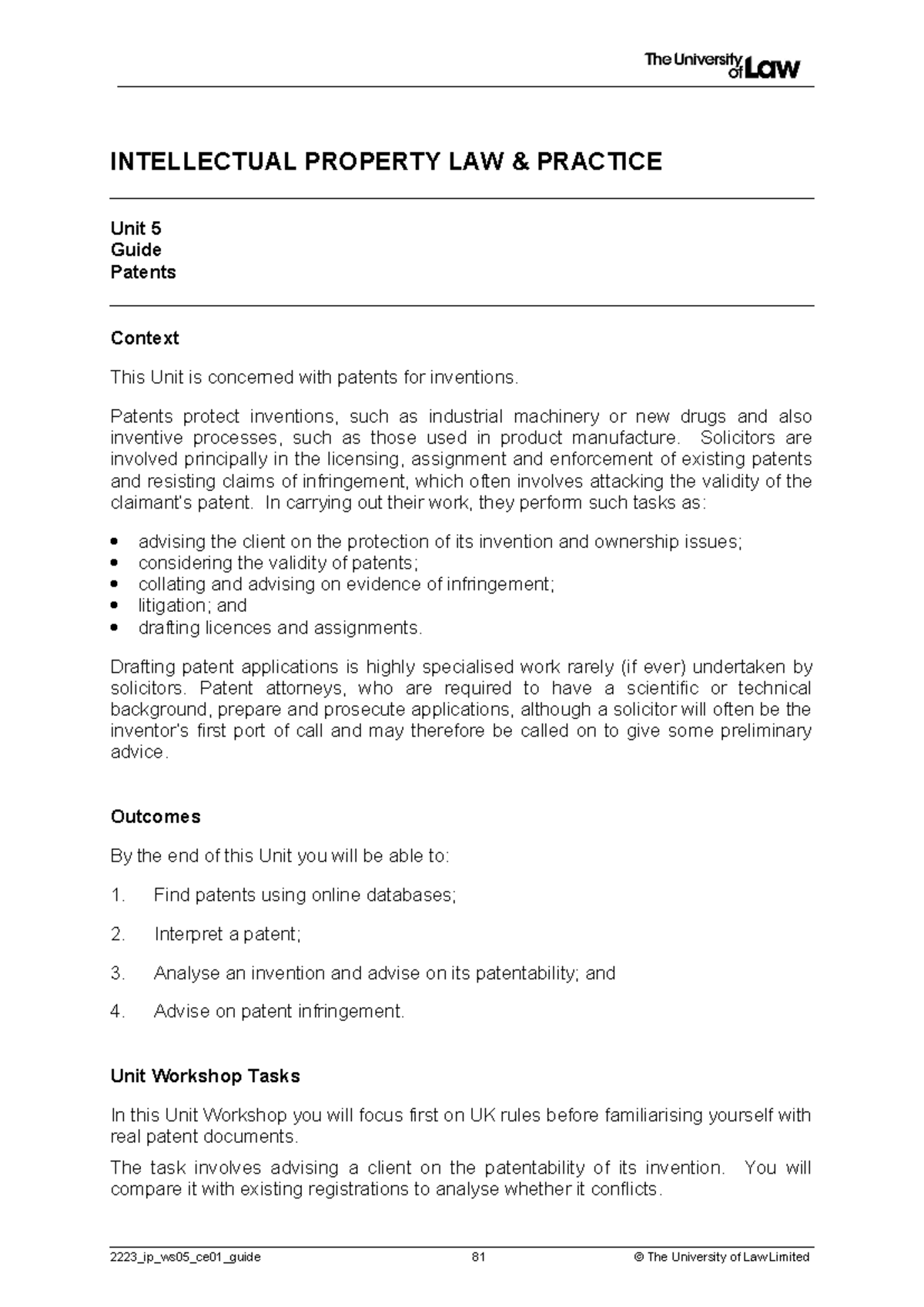 2223 ip ws05 ce01 guide - IP Notes - INTELLECTUAL PROPERTY LAW ...