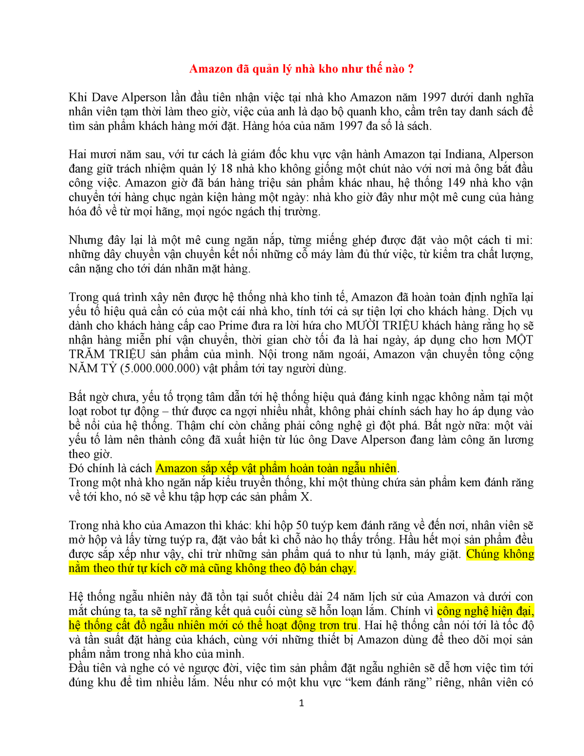 Sắp xếp kho hàng của Amazon - Amazon đã quản lý nhà kho như thế nào? Khi Dave Alperson lần đầu tiên - Studocu
