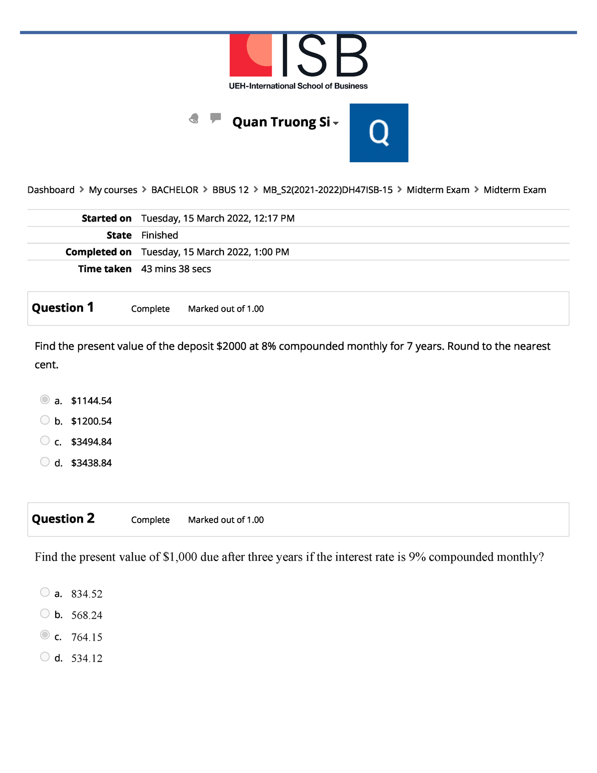 Midterm-Exam -Attempt-review - Started On Tuesday, 15 March 2022, 12:17 ...