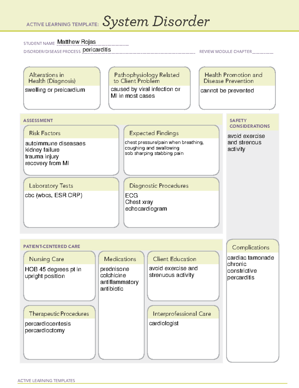 System Disorder percarditis - ACTIVE LEARNING TEMPLATES System Disorder ...