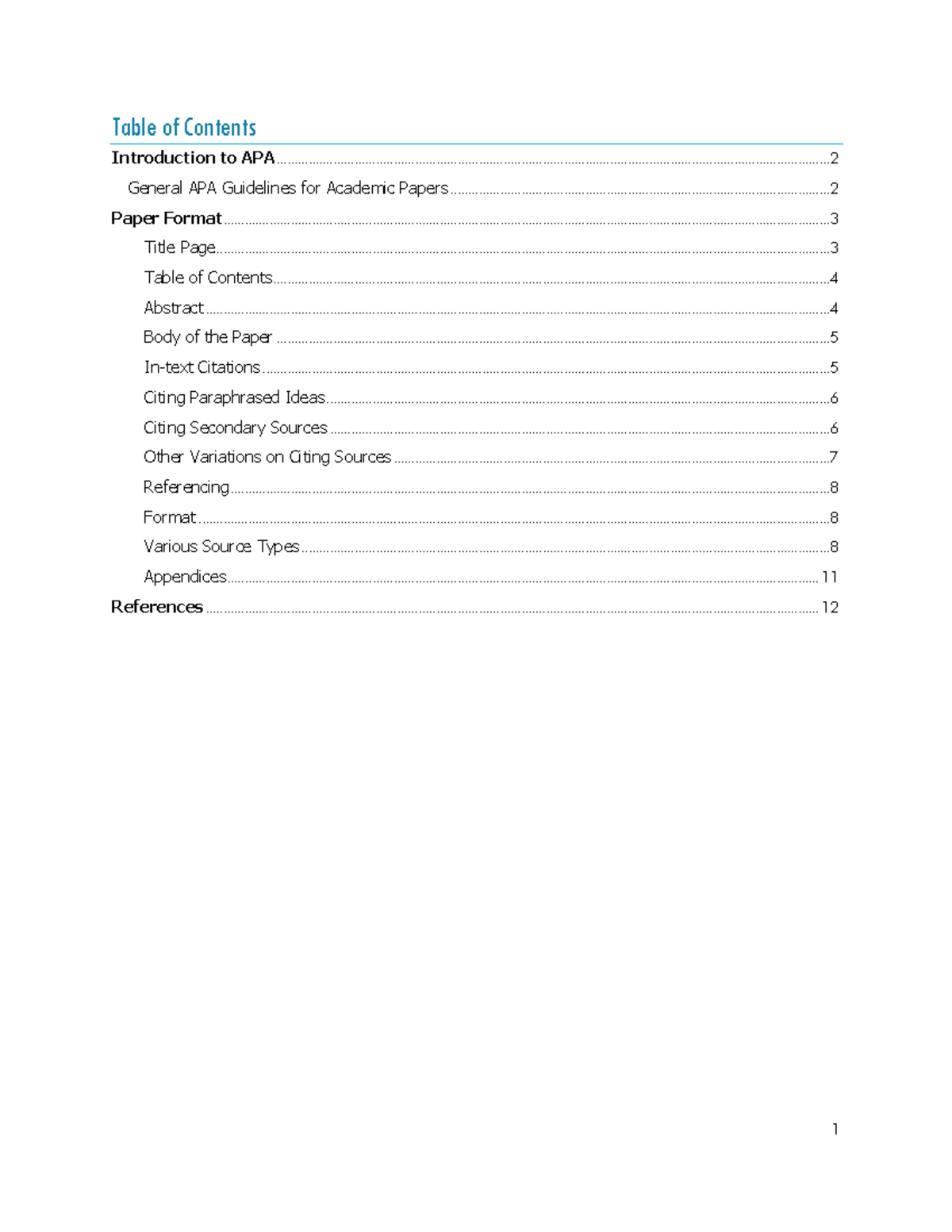 Apa Table Of Contents 7th Edition Tables And Figures Apa Citation A19