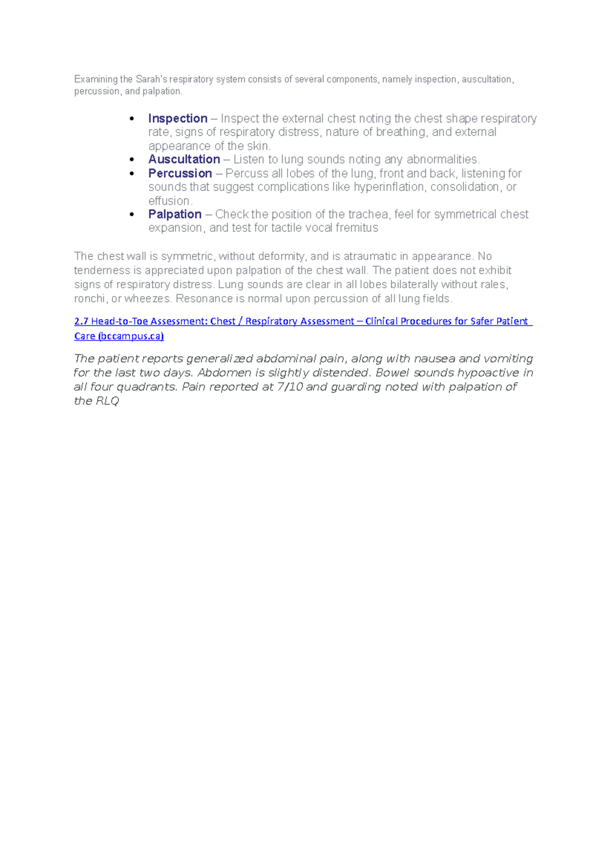 Examining the Sarah - maori health - Examining the Sarah’s respiratory ...