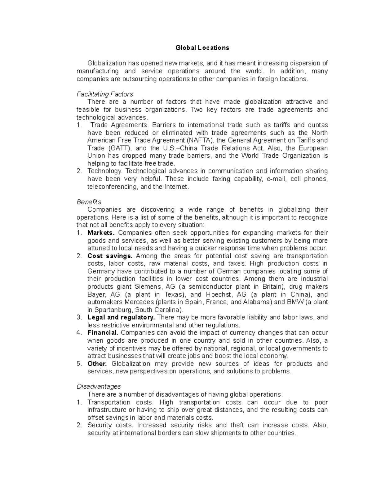 Global Locations - Operations Management Notes - Global Locations ...