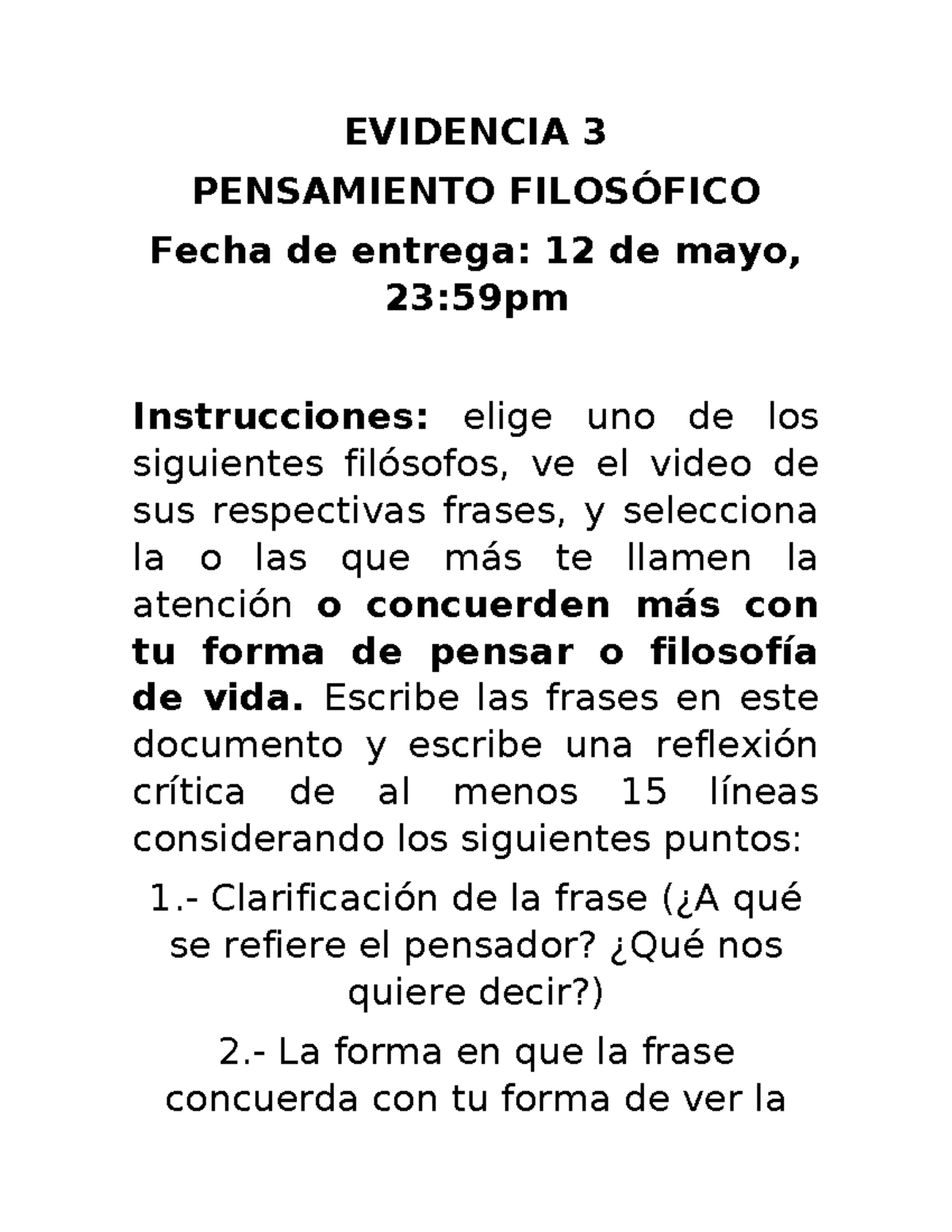 Evidencia 3 filosofia - EVIDENCIA 3 PENSAMIENTO FILOSÓFICO Fecha de ...