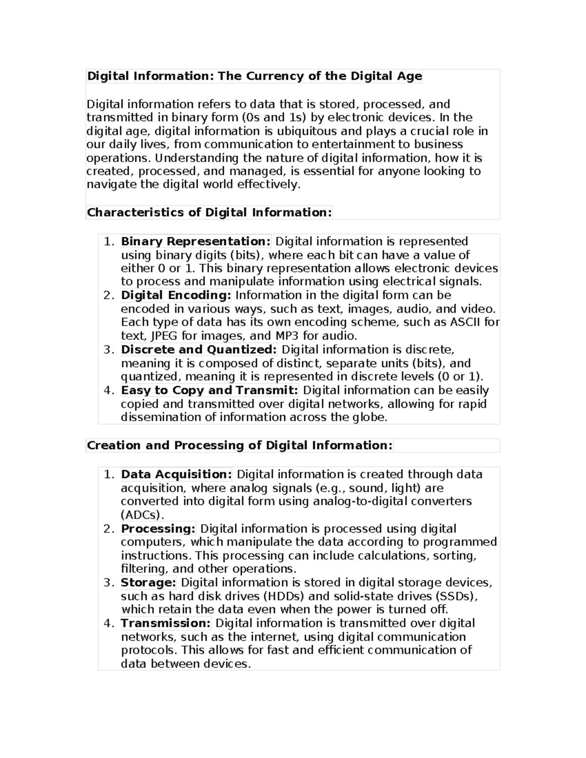 Digital infos - doc - Digital Information: The Currency of the Digital ...