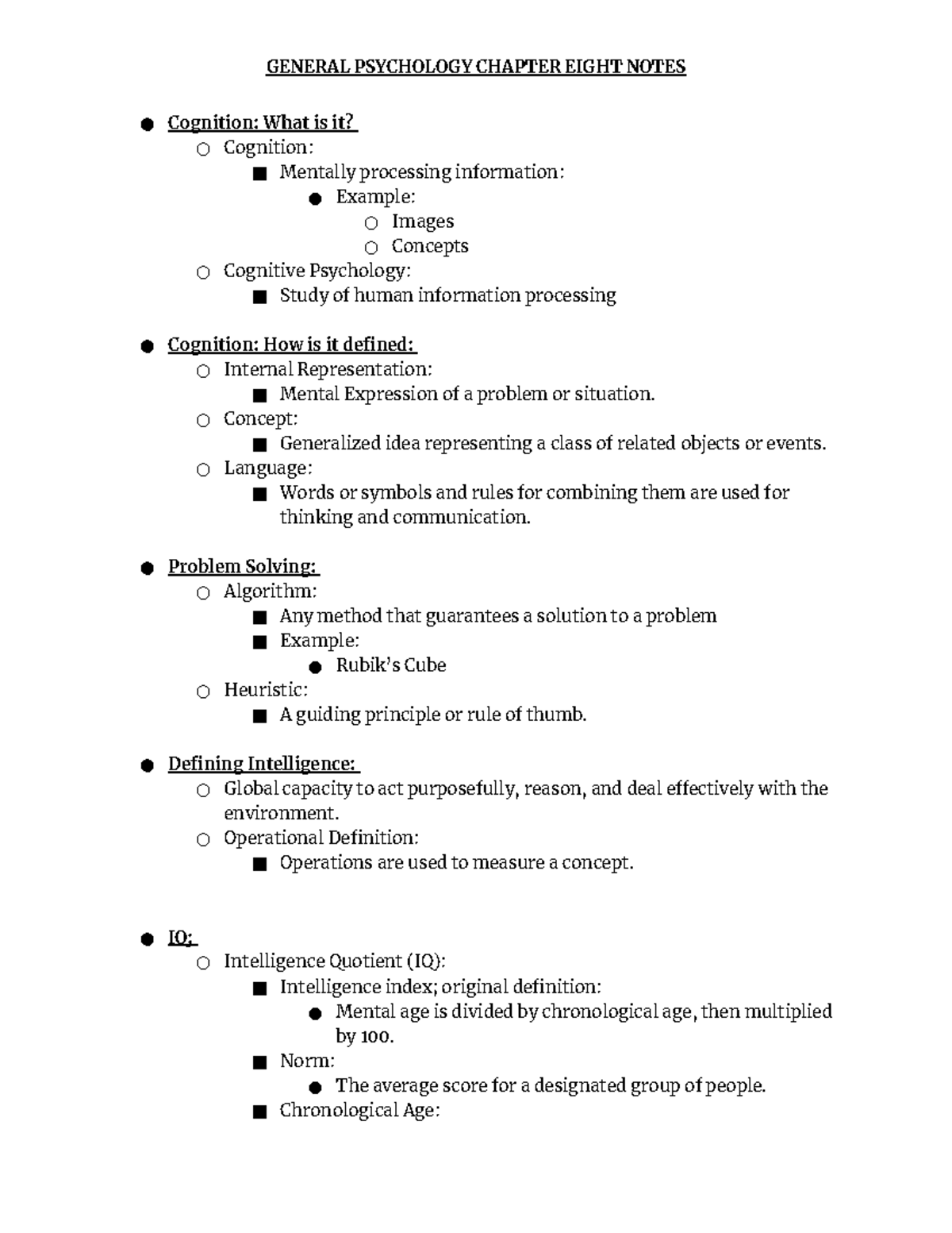 General Psychology Chapter Eight Notes - Cognition: What is it ...