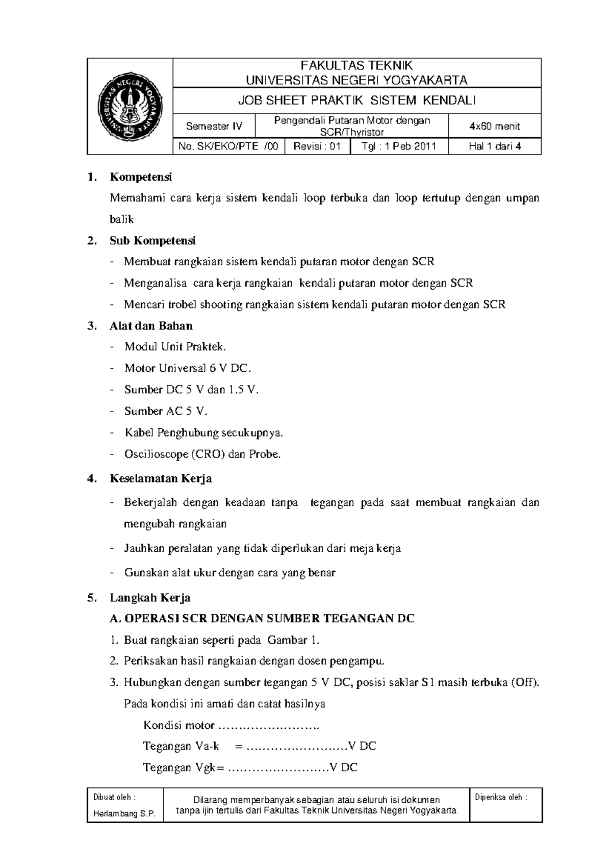 Labsheet 4 Rev 1 - UNIVERSITAS NEGERI YOGYAKARTA JOB SHEET PRAKTIK