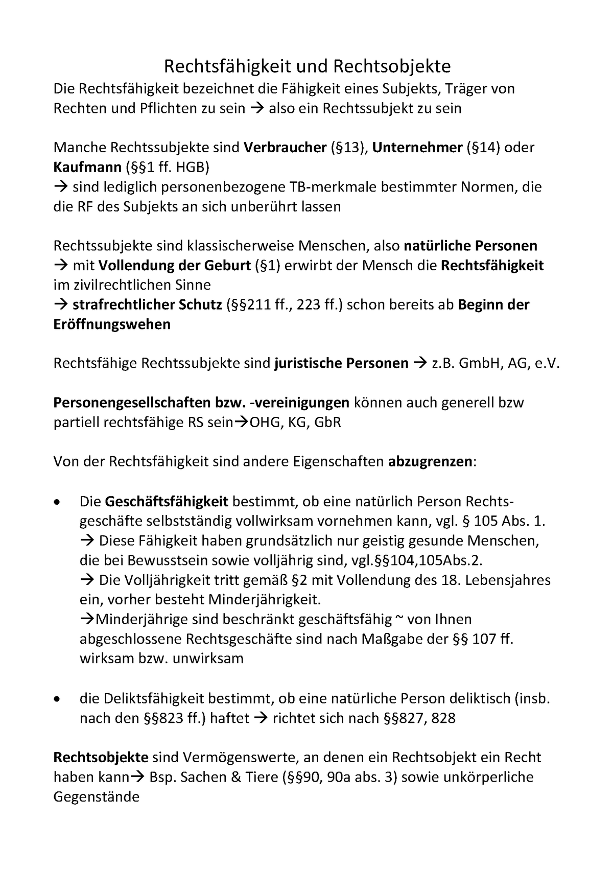 Definition BGB AT 1 - Wintersemester 22/23 - Rechtsfähigkeit Und ...