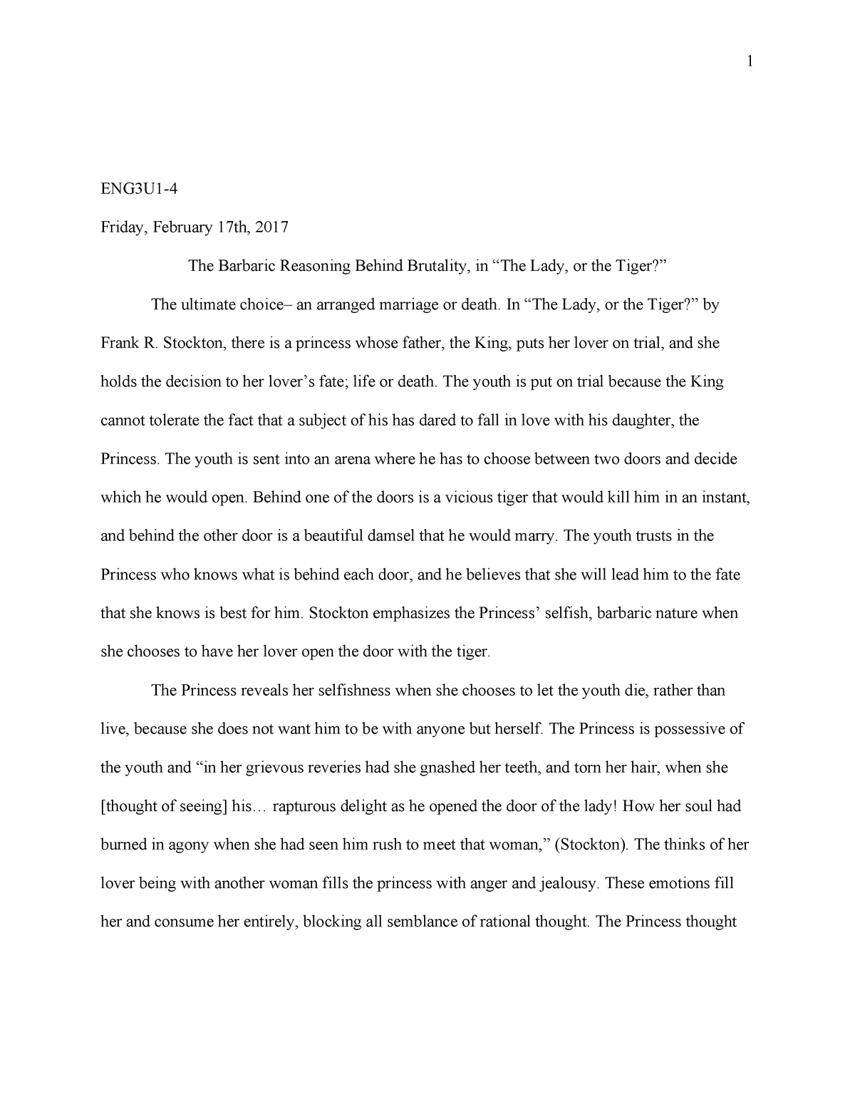 the lady or the tiger essay conclusion