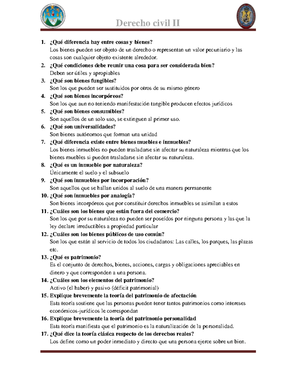 Cuestionario Derecho Civil II - Derecho Civil II ¿Qué Diferencia Hay ...