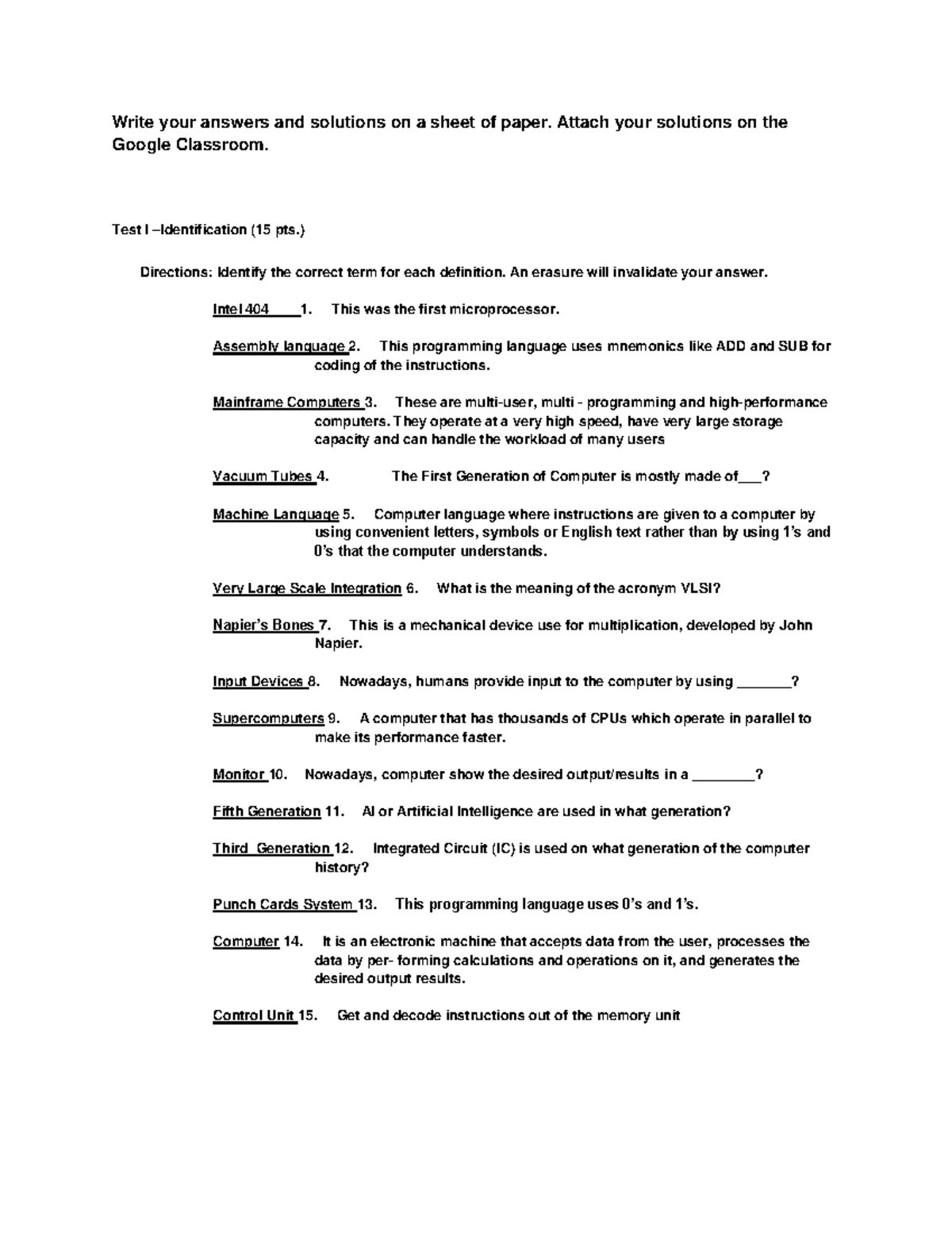 Copy of Long Quiz CPE-CP1 Platon - Write your answers and solutions on ...