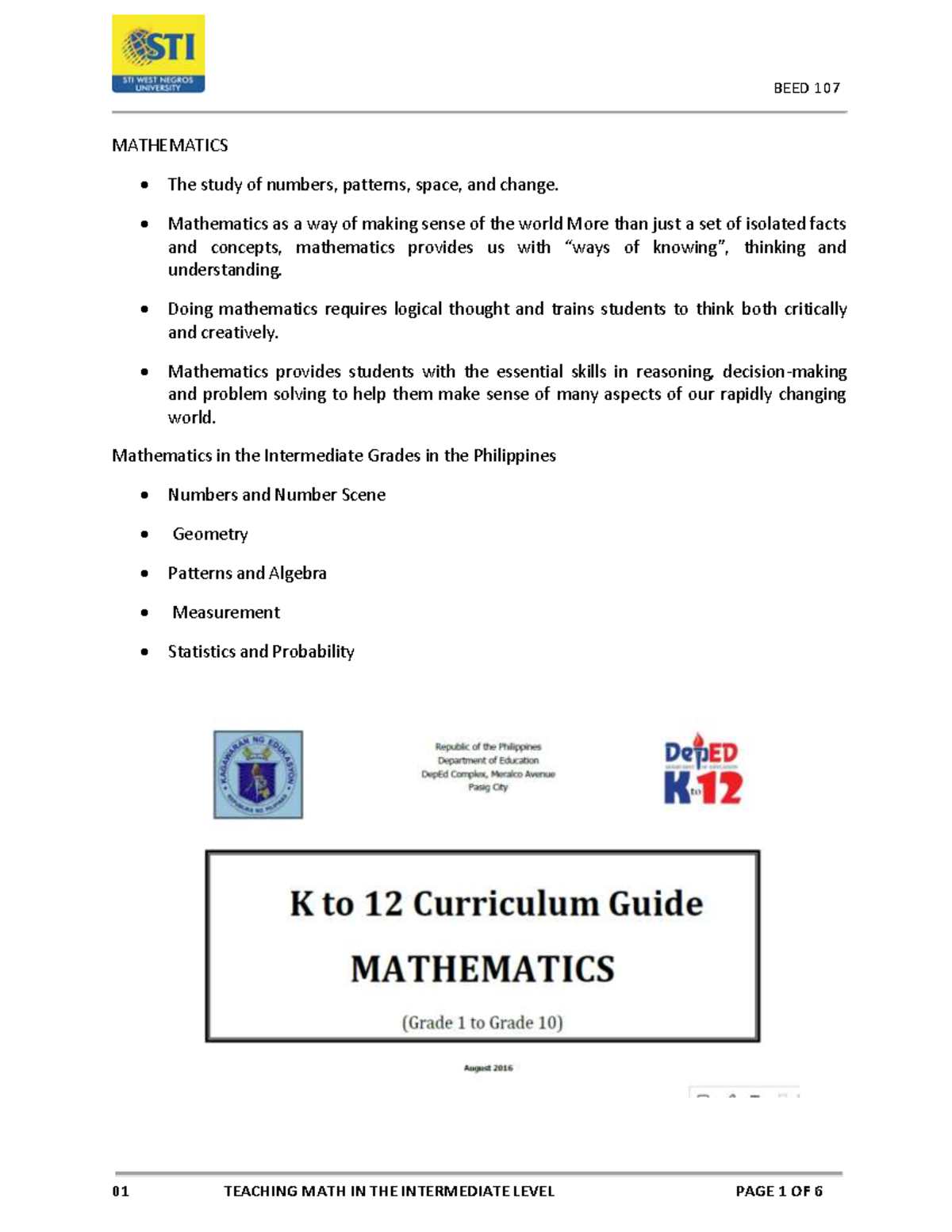 BEED 107 Handout 1 - Teaching Mathematics in the Intermediate Grades ...