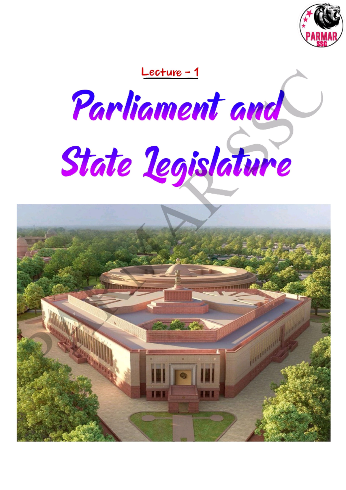 8. Parliament 1 notes - Lecture - Parliament and State legislature ...