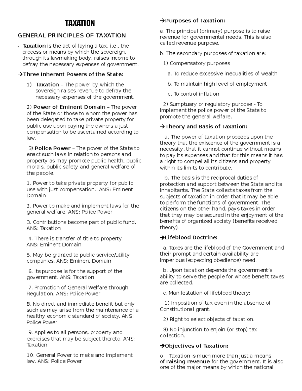Reviewer principles of income taxation - TAXATION GENERAL PRINCIPLES OF ...