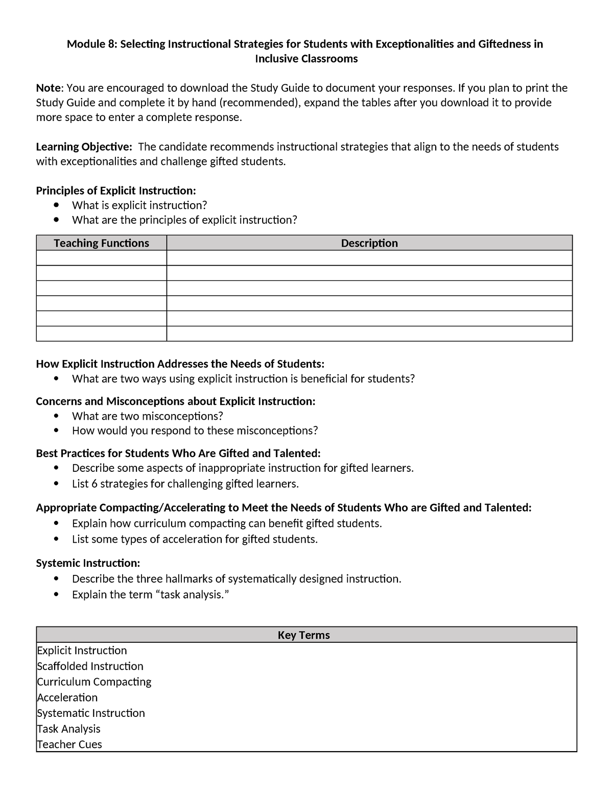 D096 d169 m8 study guide - Module 8: Selecting Instructional Strategies ...