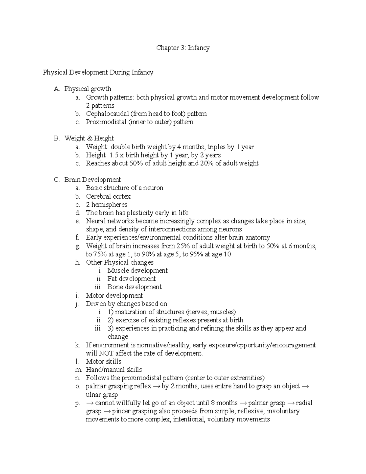Chapter 3 Outline - Chapter 3: Infancy Physical Development During ...