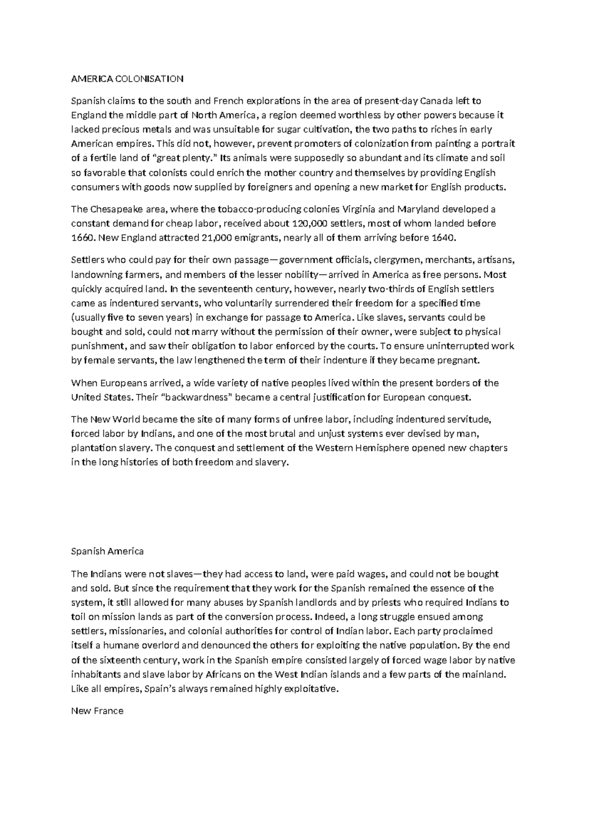 Historical document thumbnail showing summary of America colonisation with Spanish text