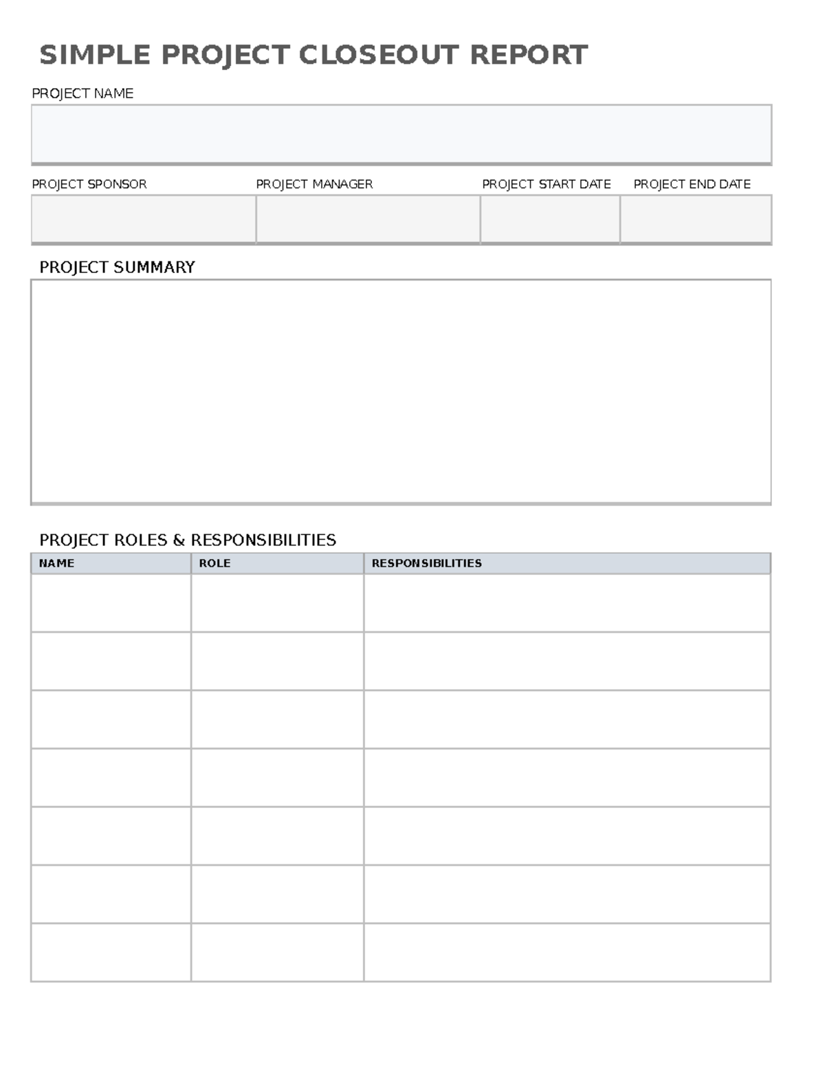 Simple Project Closeout Report - SIMPLE PROJECT CLOSEOUT REPORT PROJECT ...