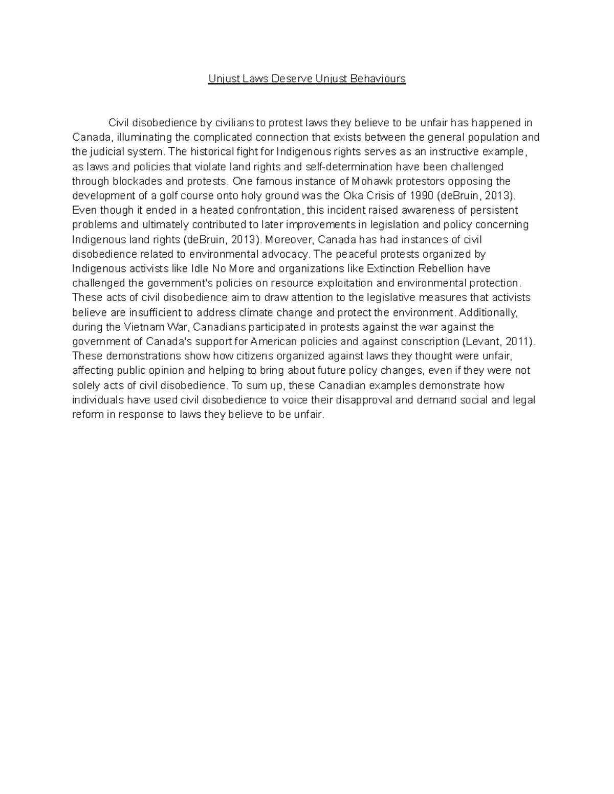 Unjust Laws Deserve Unjust Behaviours Paragraph - Google Docs - Unjust ...