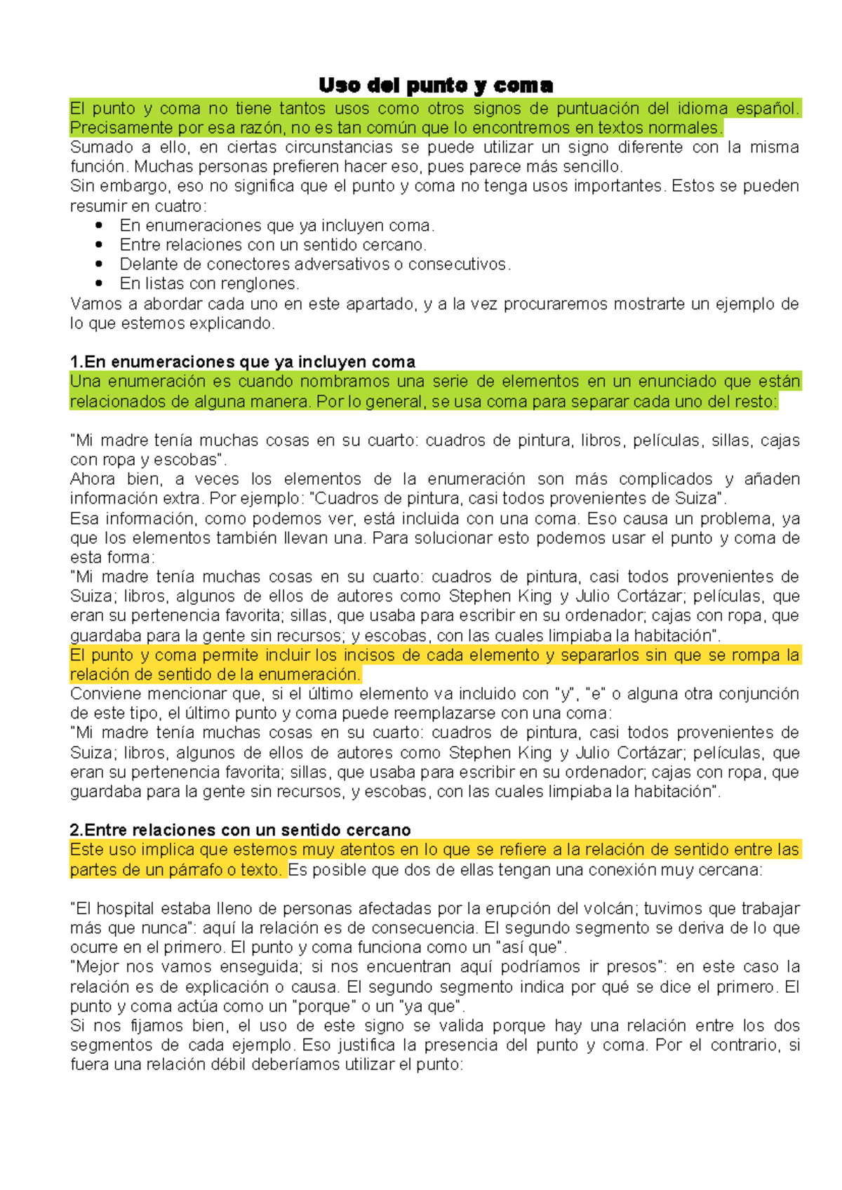 Uso del punto y coma 1° - Uso del punto y coma El punto y coma no tiene ...