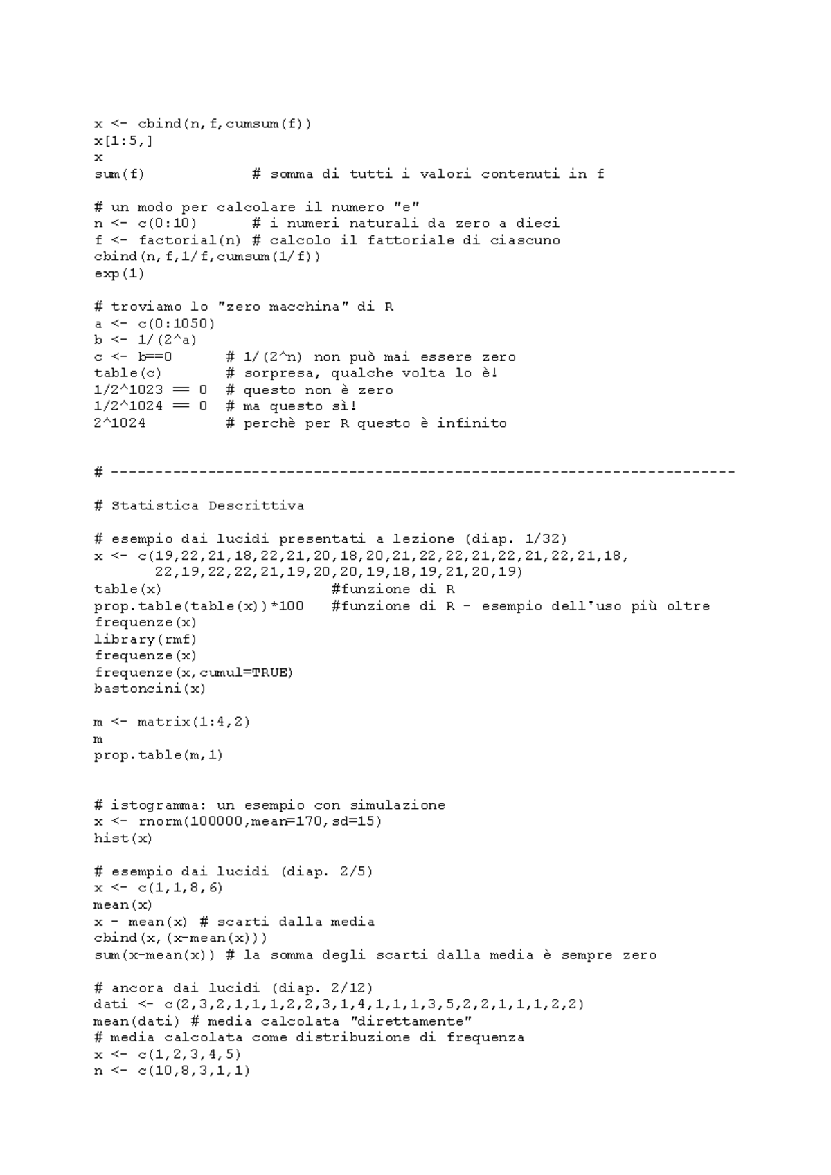 Statistica descrittiva 2 - Moduli DI R - x