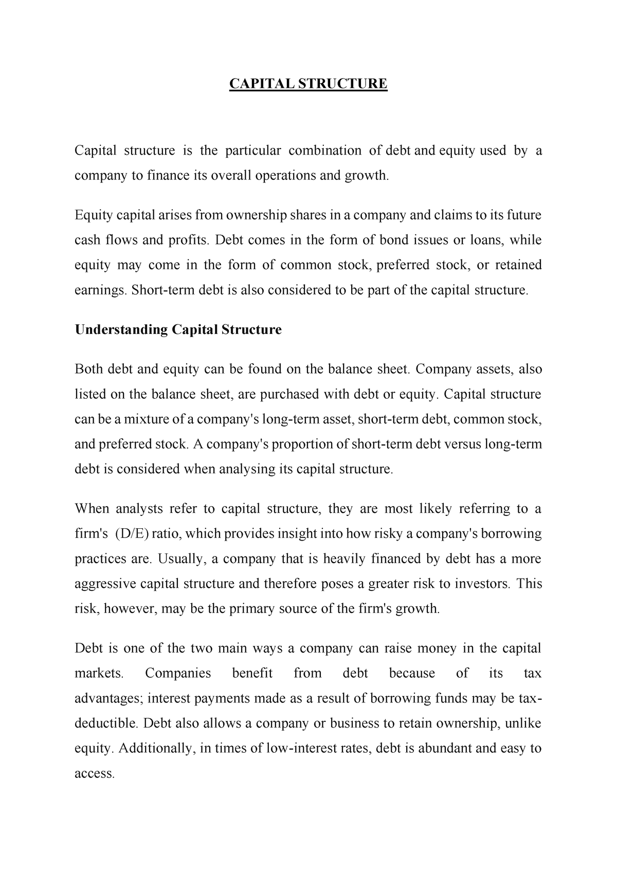 research paper capital structure