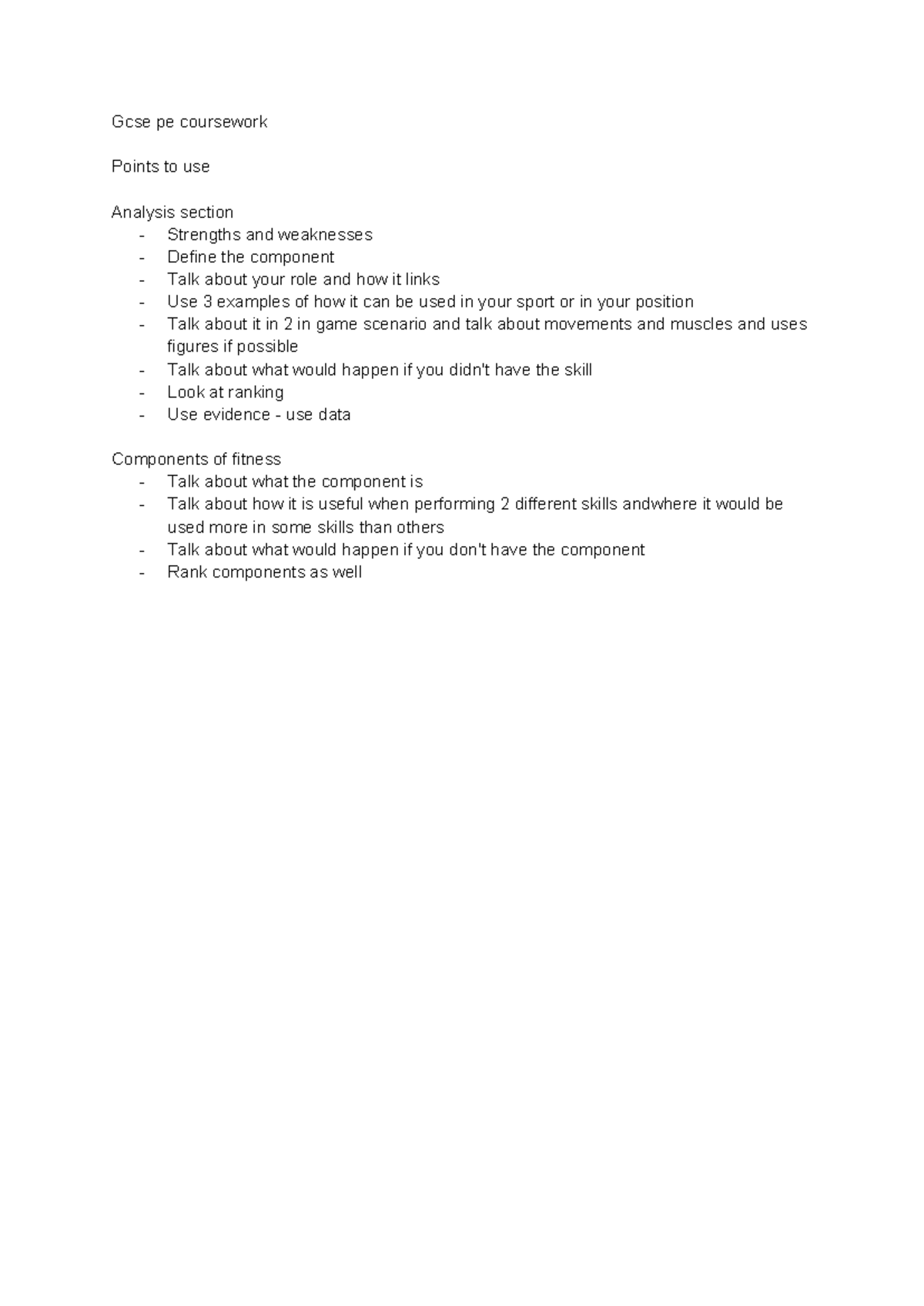 Untitled document - Gcse pe coursework Points to use Analysis section ...