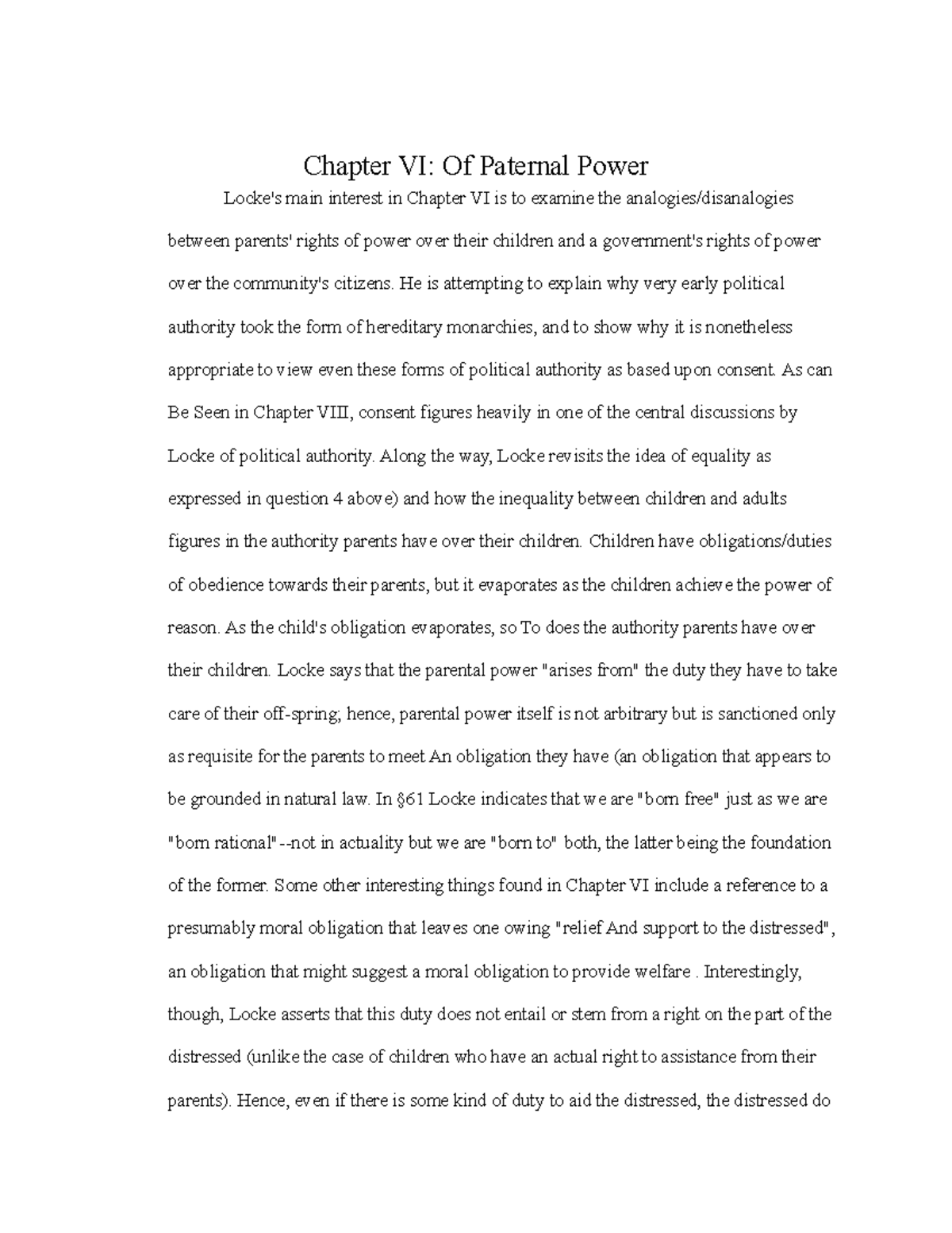 Chapter VI Of Paternal Power - He is attempting to explain why very ...
