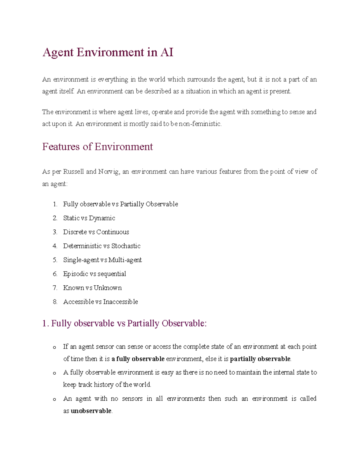 Agent environment - An environment can be described as a situation in ...