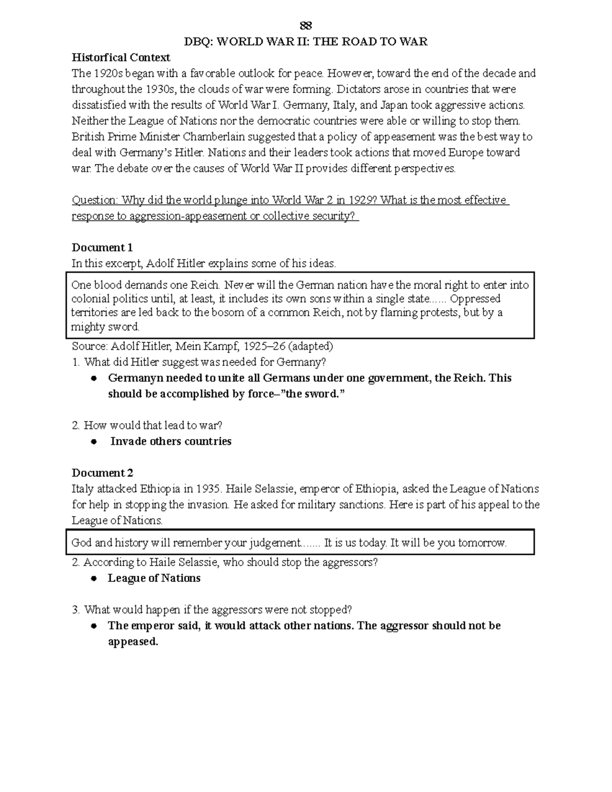 Jayla Adams (LGR 7) - DBQ World WAR II THE ROAD TO WAR - 88 DBQ: WORLD ...