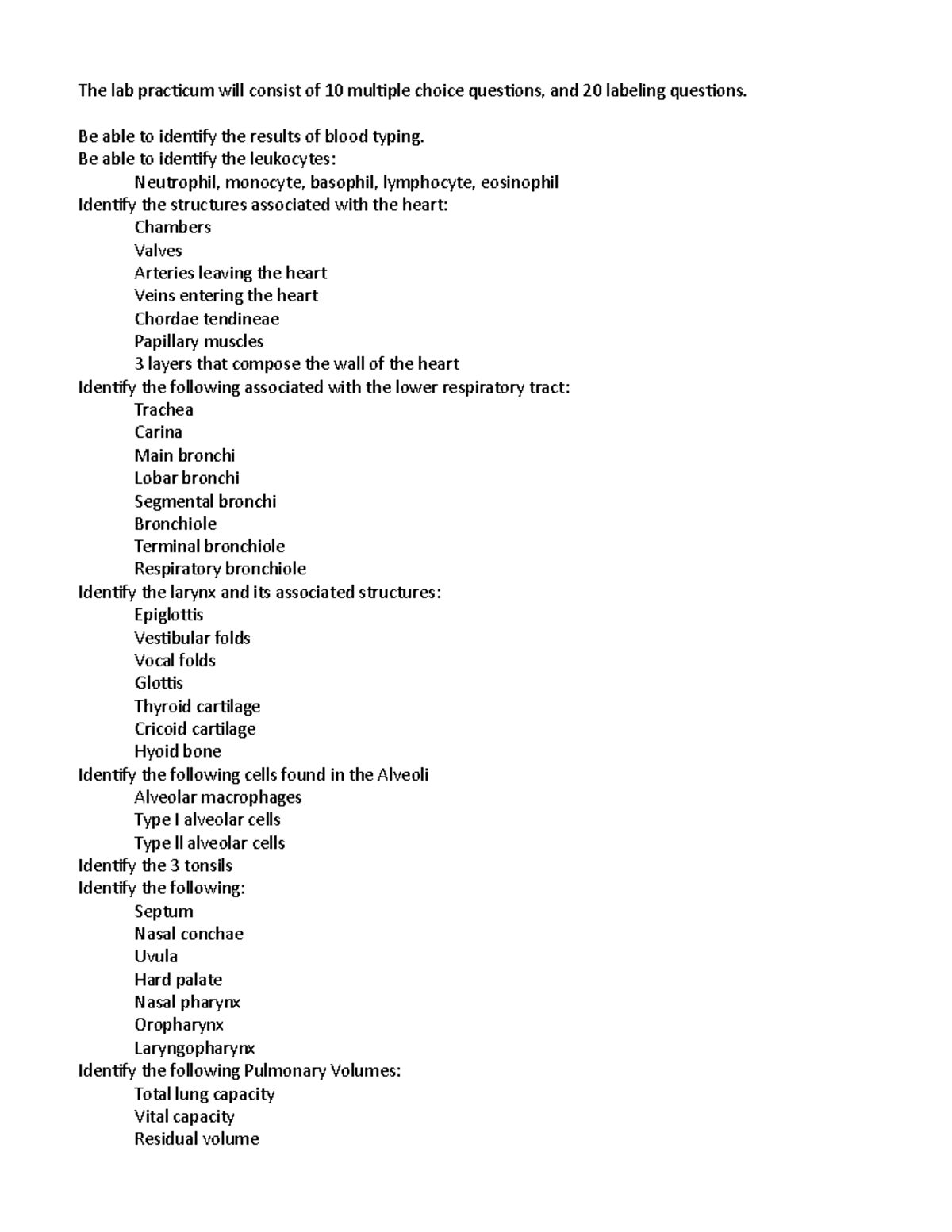 Lab practicum 255 its a review The lab practicum will consist of 10