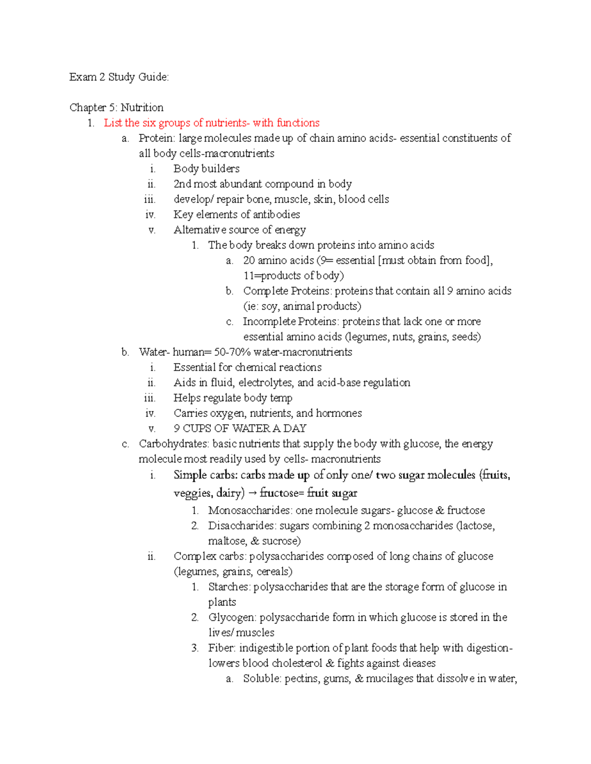 Health Exam 2 Study Guide - Exam 2 Study Guide: Chapter 5: Nutrition 1 ...