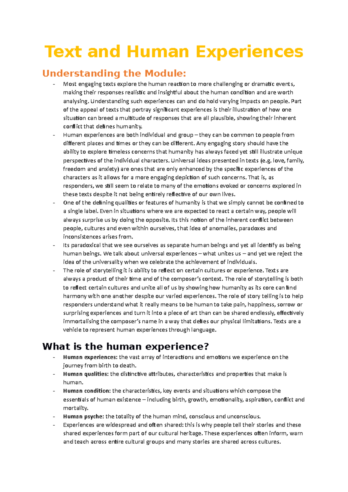 Common Module Notes The Crucible (Human Experience) Text and Human