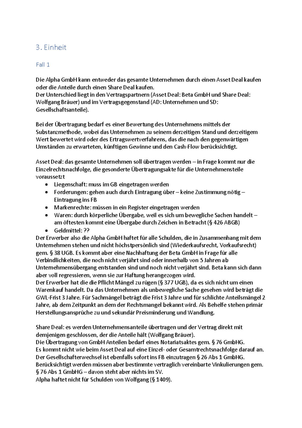 Unternehmensrecht 3. Einheit[ 980] Mitschriftisi - 3. Einheit Fall 1 ...