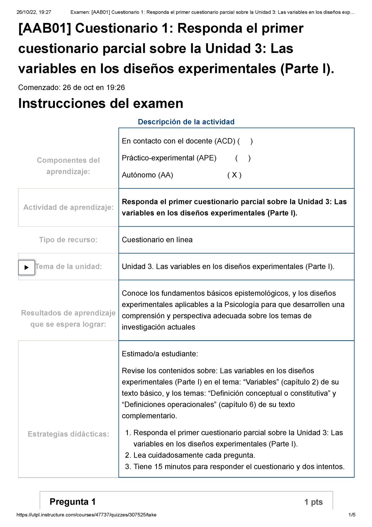 Examen [AAB01] Cuestionario 1 Responda El Primer Cuestionario Parcial ...