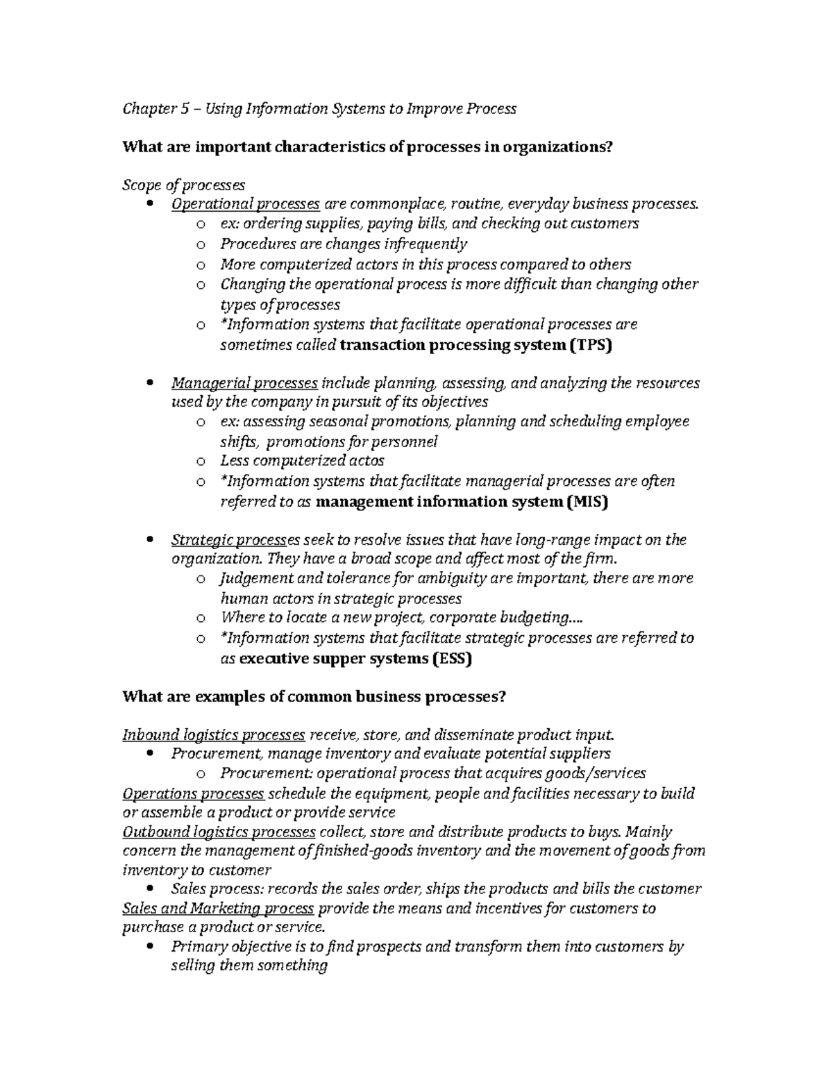 Chapter 5.1 Using Information Systems to Improve Process - Chapter 5 ...